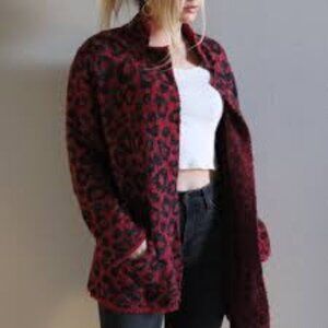 FREE PEOPLE Red Leopard Cardigan